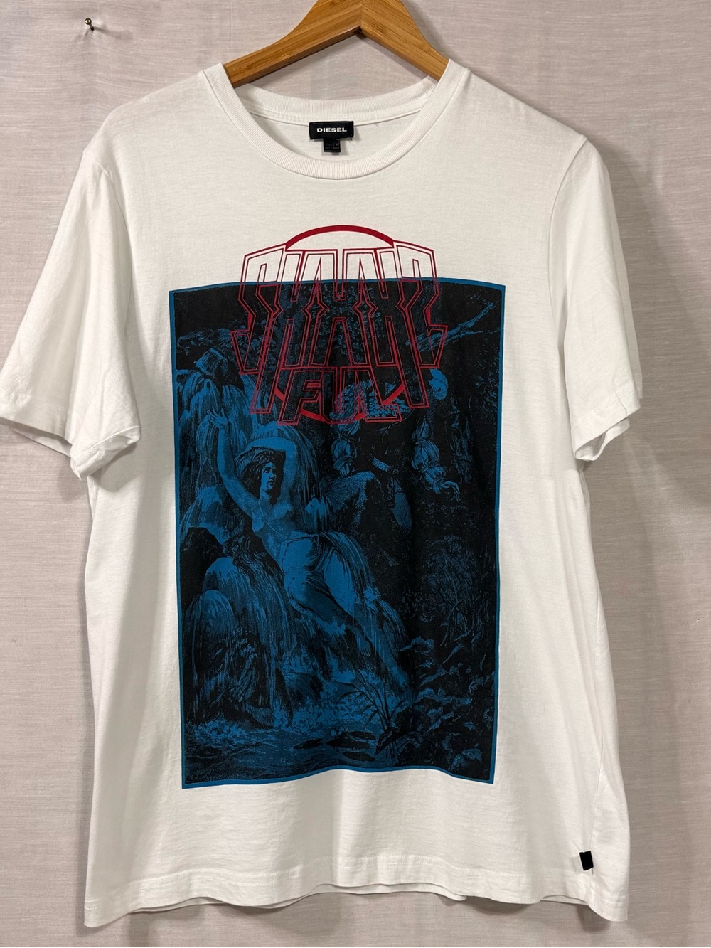 Diesel Men’s Large White Angel Graphic Art T-Shirt